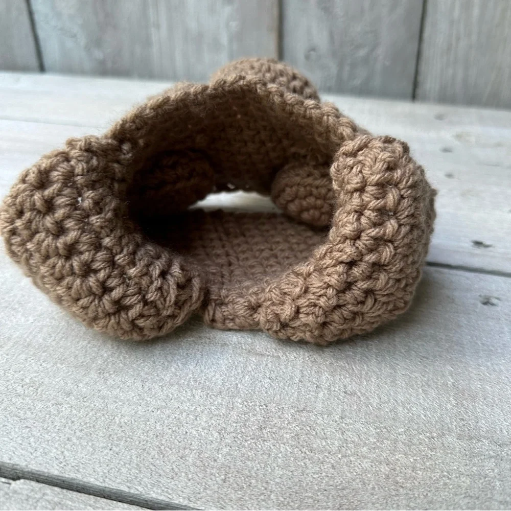 Handmade Crochet Winter Ear Warmer For Kids‎ Brown Dog 3-6 Months